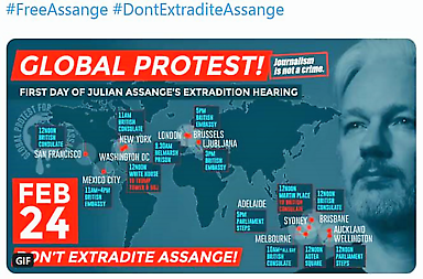 Afiche de la Campaña #FreeAssange  #DontExtraditeAssange