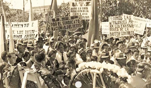 Imagen de movilización durante la huelga petrolera de 1936 en Venezuela