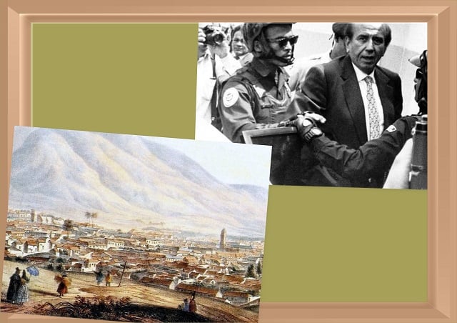 Imágenes alusivas a las efemérides destacadas: Vista de Caracas desde El Calvario (1839), de Joseph Thomas , y la detención de CAP en la prensa nacional