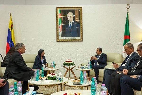 Delcy Rodríguez sostuvo un encuentro con el ministro de Energía y Minería de Argelia, Mohamed Arkab.