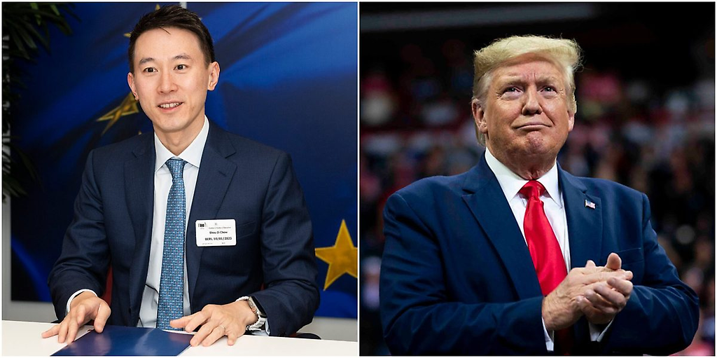 El director ejecutivo de TikTok, Shou Zi Chew y Donald Trump