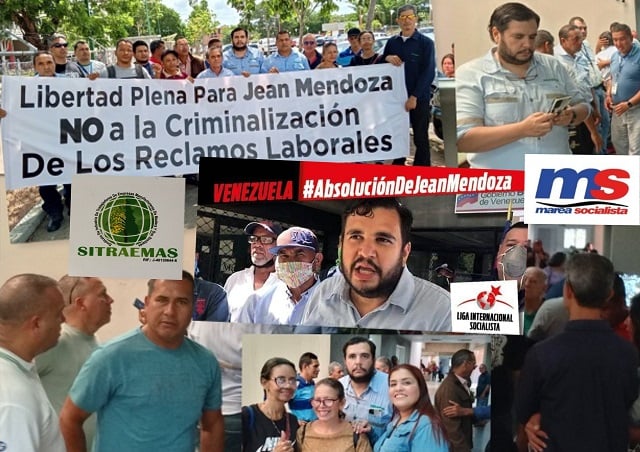 Collage con imágenes del acompañamiento de Jean Mendoza a la primera audiencia del juicio en 2024