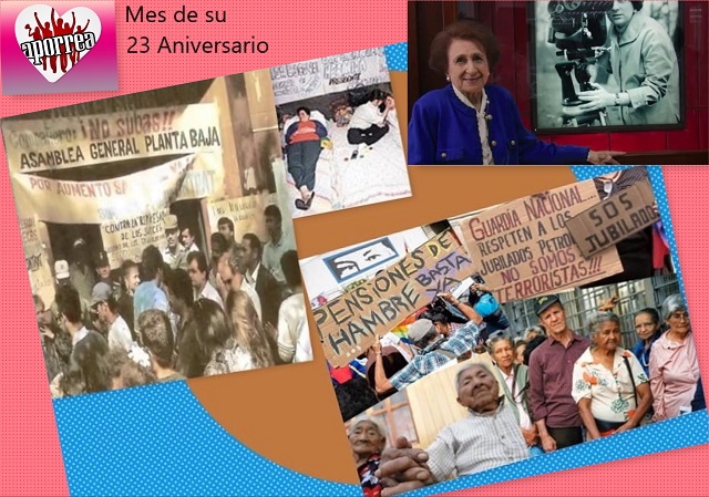Imágenes alusivas a las efemérides destacadas: Aniversario de Aporrea, huelga de trabajadores de tribunales en 1989, Margot Benacerraf, protestas de adultos mayores en Venezuela