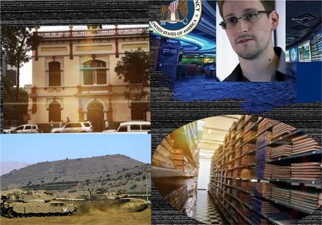 Imágenes alusivas a las efemérides destacadas: Sede del Archivo de la Nación en Venezuela, Snowden, Altos del Golán, documentos en un archivo